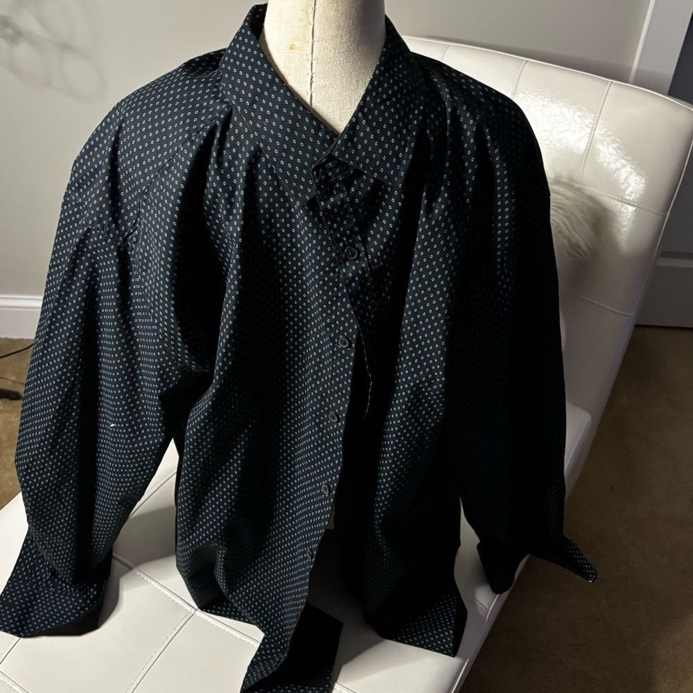Black Button-Up Shirt with Subtle Dot Pattern